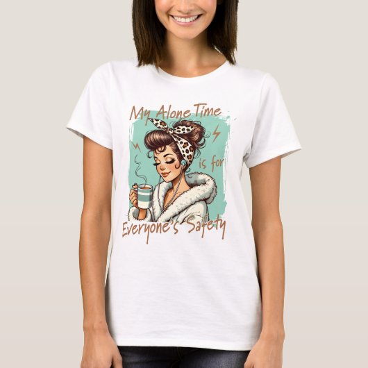 朝のティール色のコーヒータイムガール Tシャツ (正面)