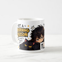 朝の人じゃないコーヒーちび猫の面白いデザイン