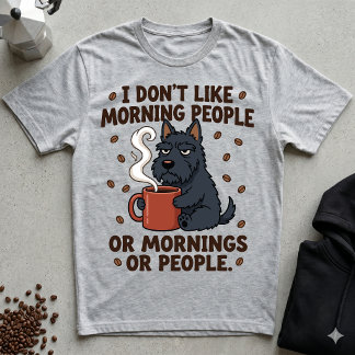 朝の人も朝も嫌いなぐにゃぐにゃスコティッシュテリア Tシャツ