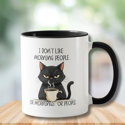 朝の人嫌いの黒猫マグカップ マグカップ