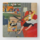 朝の休憩 スクエア壁時計 (正面)