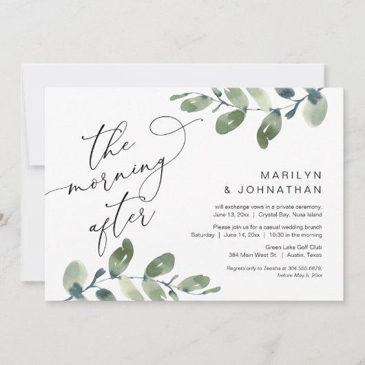 朝の余韻、駆け落ち後のブランチ、グリーン 招待状 (正面)