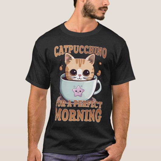 朝の完璧なコーヒーキャットのためのカプチーノ Tシャツ (正面)