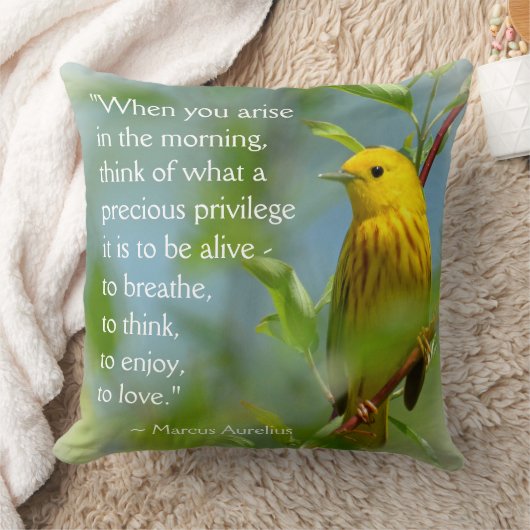 朝の引用文のキイロアメリカムシクイで起こる時 クッション (ブランケット)