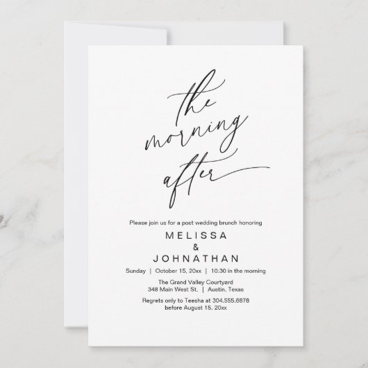 朝の後、ロマンチックなポスト結婚のブランチ 招待状 (正面)