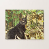 朝の日曜日のパズルの黒猫 ジグソーパズル (横)