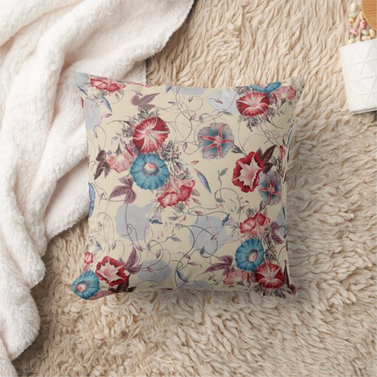 朝の日本の栄光の花柄ベージュ クッション (ブランケット)