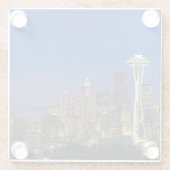 朝の時間のシアトルのスカイラインのイメージ ガラスコースター (裏面)