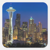 朝の時間のシアトルのスカイラインのイメージ スクエアシール (正面)