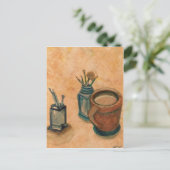 朝の最初の事クリケットDiane Coffee Art ポストカード (スタンド正面)