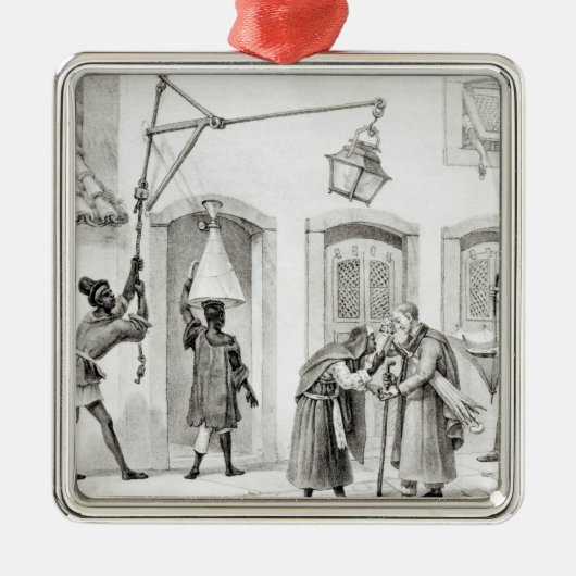 朝の最初の仕事 メタルオーナメント (正面)