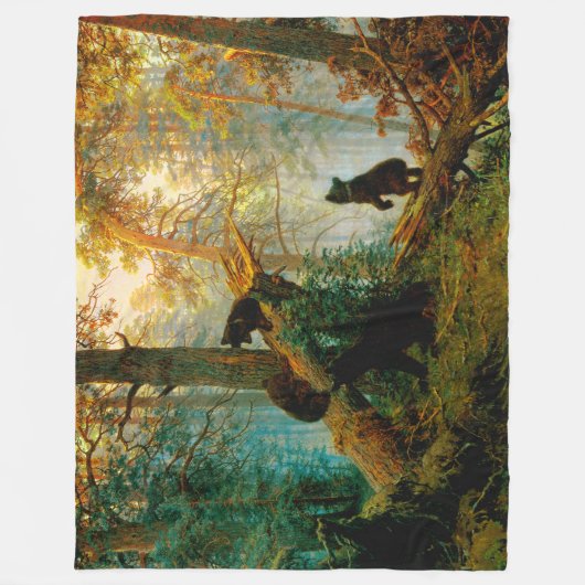 朝の松の木の熊のカッブ・シシュキン フリースブランケット (正面)