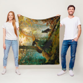 朝の松の木の熊のカッブ・シシュキン フリースブランケット