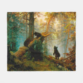 朝の松の木の熊のカッブ・シシュキン フリースブランケット (正面(横))