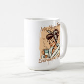 朝の楽しいコーヒータイムの女性 コーヒーマグカップ (正面右)