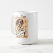 朝の楽しいコーヒータイムの女性 コーヒーマグカップ (正面左)