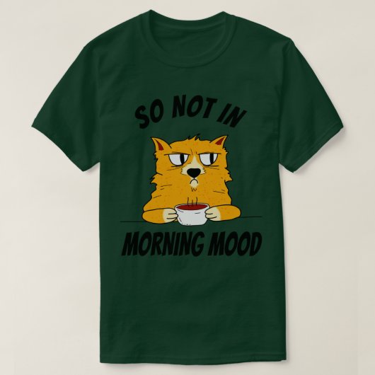 朝の気分ではないコーヒー朝食を持つ猫 Tシャツ (デザイン正面)