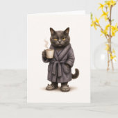 朝の気分の猫カード カード (黄色い花)