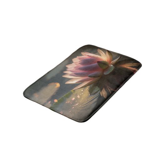 朝の水風呂マットの中のピンクロータス バスマット (アングル)