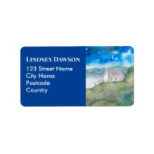 朝の湖の風景の水の色の静寂 ラベル (正面)