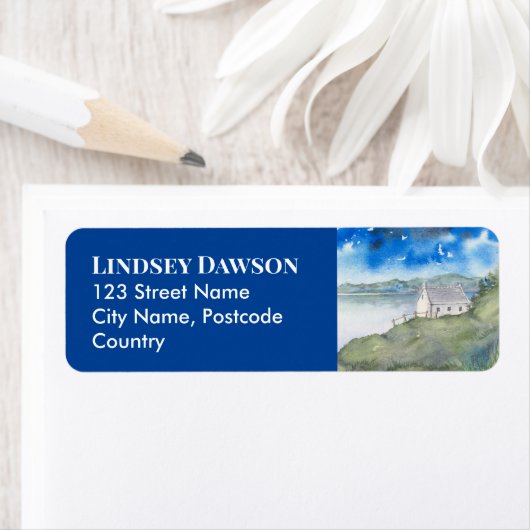 朝の湖の風景の水の色の静寂 ラベル (インサイチュ)