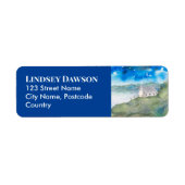 朝の湖の風景の水の色の静寂 ラベル (正面)