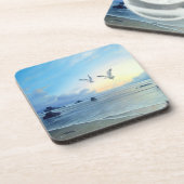 朝の潮ビーチのテーマのプラスチックコースター コースター (左側)