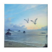 朝の潮ビーチのテーマの台所タイル タイル (正面)