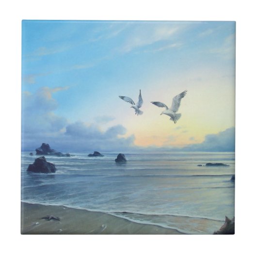 朝の潮ビーチのテーマの台所タイル タイル (正面)