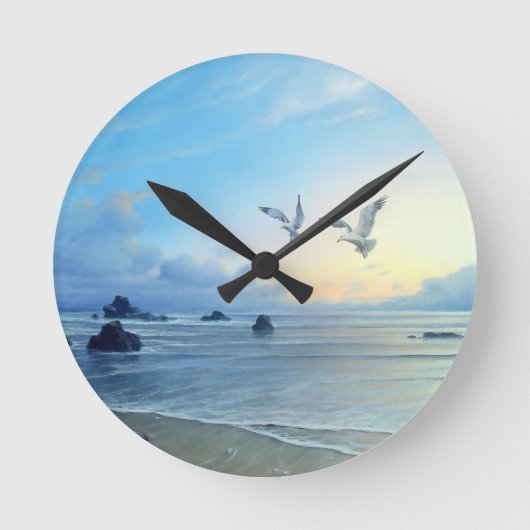 朝の潮ビーチのテーマの台所時計 ラウンド壁時計 (正面)