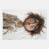 朝の狂気:最初のコーヒー、後の質問 キッチンタオル (横)