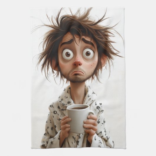 朝の狂気:最初のコーヒー、後の質問 キッチンタオル (縦)