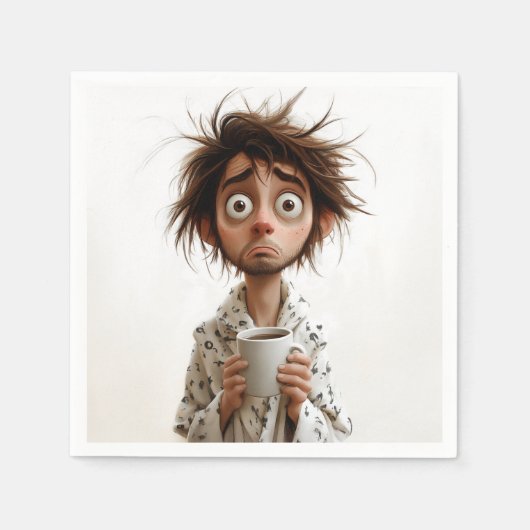 朝の狂気:最初のコーヒー、後の質問 スタンダードカクテルナプキン (正面)