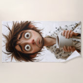 朝の狂気:最初のコーヒー、後の質問 ビーチタオル (正面)