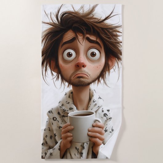 朝の狂気:最初のコーヒー、後の質問 ビーチタオル (正面)