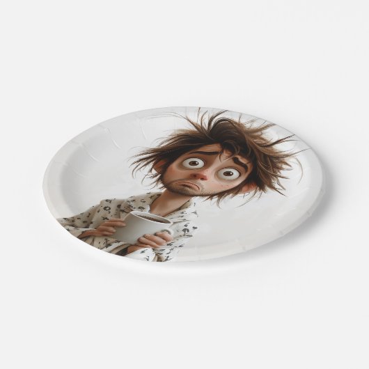 朝の狂気:最初のコーヒー、後の質問 ペーパープレート (アングル)