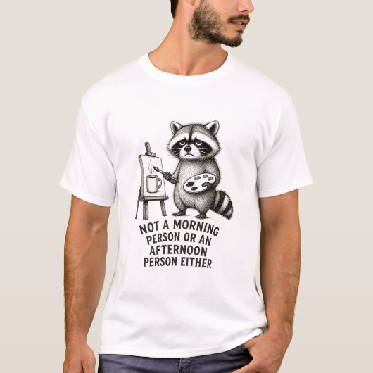 朝の苦手なアライグマ Tシャツ (正面)