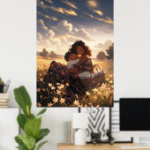 朝の草地にアニメのお母さん – 超背 ポスター (ホームオフィス)