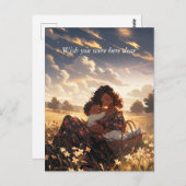 朝の草地にアニメのお母さん – 超背 ポストカード (正面/裏面)