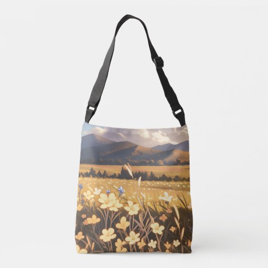 朝の草地に住むアニメのお母さん クロスボディバッグ (裏面)