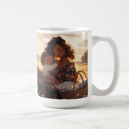 朝の草地に住むアニメのお母さん コーヒーマグカップ