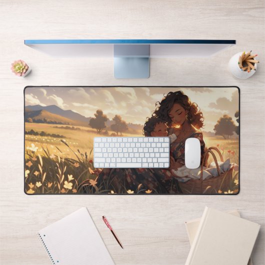 朝の草地に住むアニメのお母さん デスクマット (オフィス1)