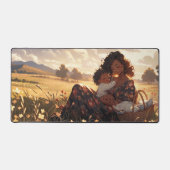 朝の草地に住むアニメのお母さん デスクマット (正面)