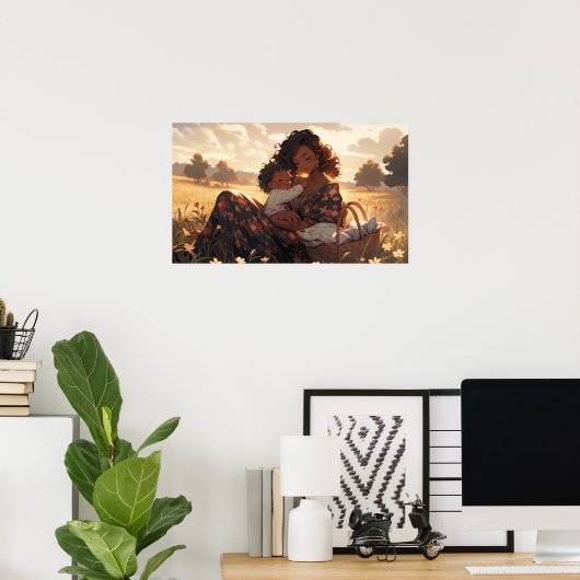 朝の草地に住むアニメのお母さん ポスター (ホームオフィス)