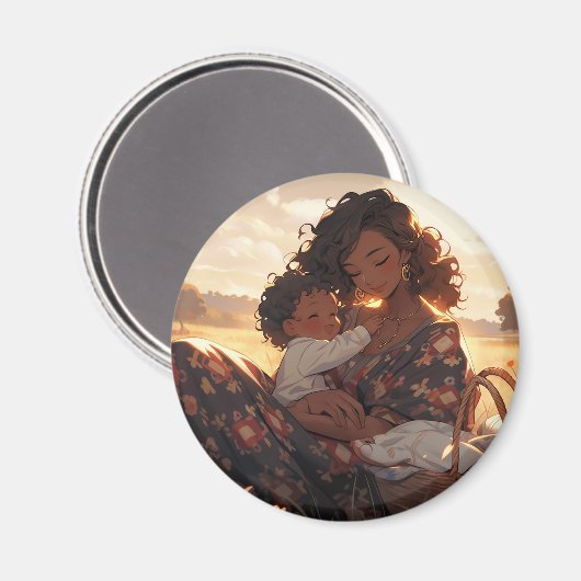 朝の草地に住むアニメのお母さん マグネット (正面/裏面)