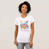 朝の調和のハチドリの花柄 Tシャツ (正面フル)
