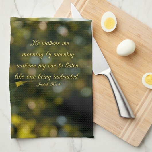 朝の離れ日の光の中のイザヤの詩 キッチンタオル (四つ折り)