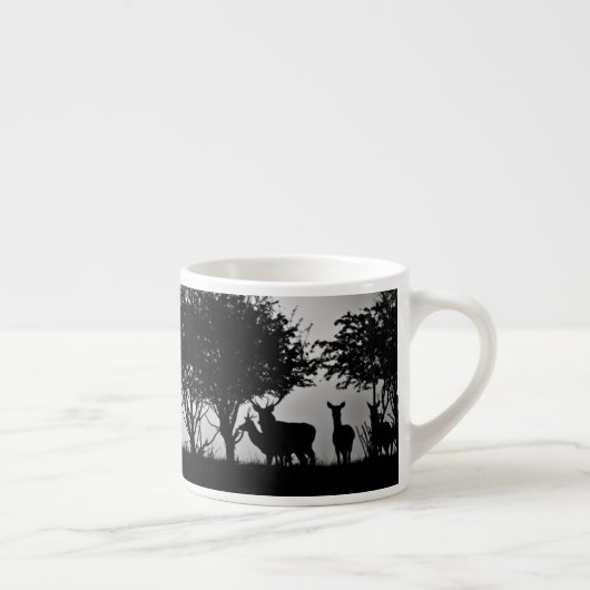 朝の霧のあるシカのイメージ エスプレッソカップ (右)