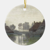 朝の霧の中で水の上に家々をクール セラミックオーナメント (正面)