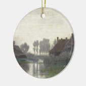 朝の霧の中で水の上に家々をクール セラミックオーナメント (左)